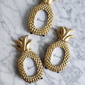 12 Mini gold pineapple frames tropical wedding luau table numbers reserved